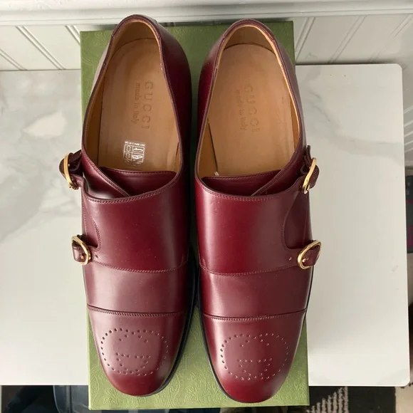 Gucci Burgundy Double Monk Strap Shoes